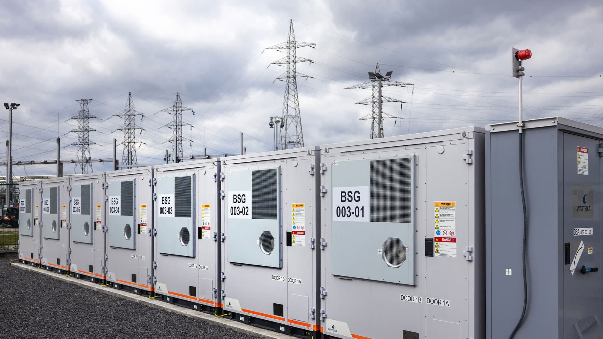 Battery energy storage system and moody grey sky.