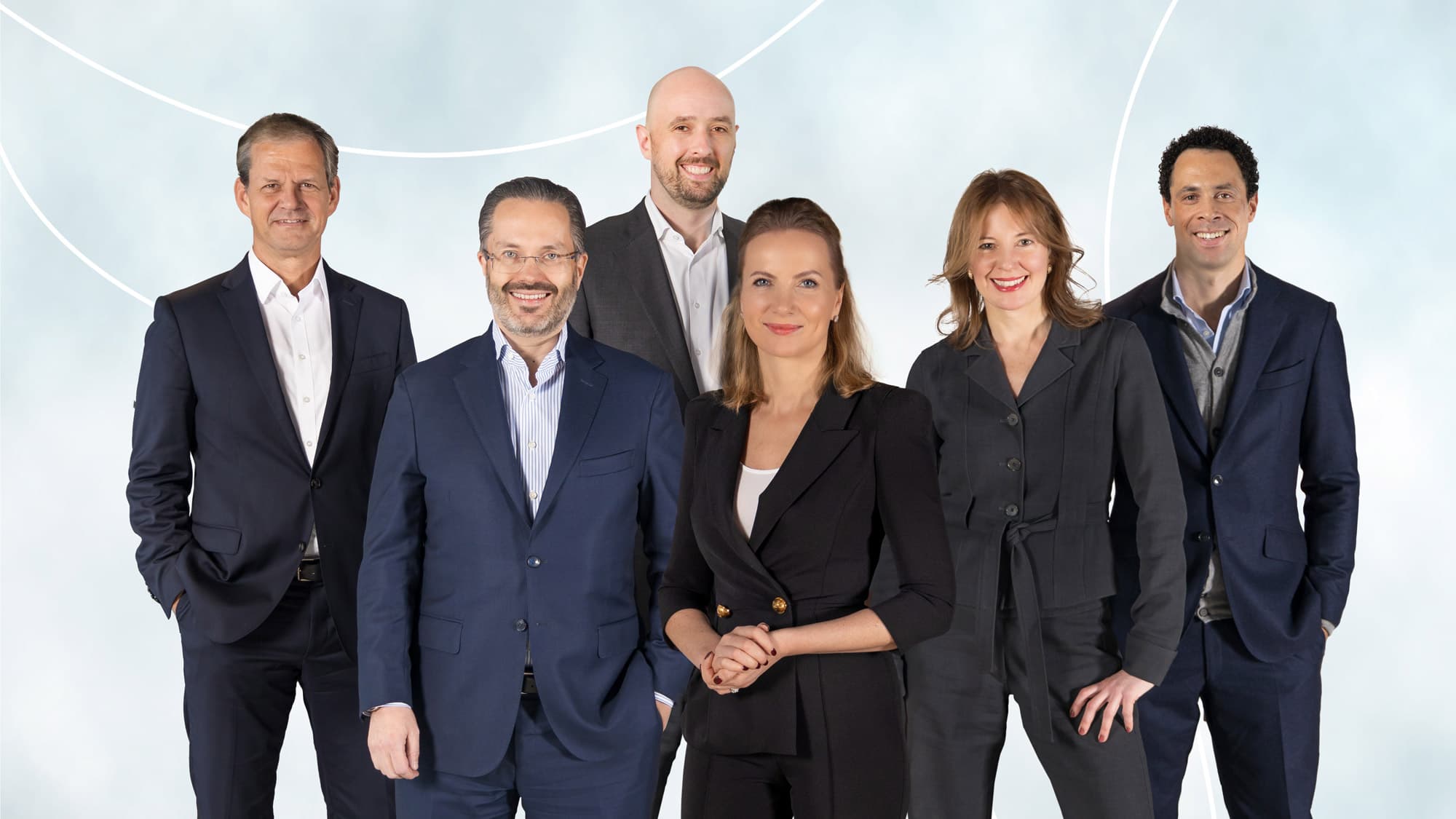 Management team of Aquila Clean Enegery with one female and five male persons.